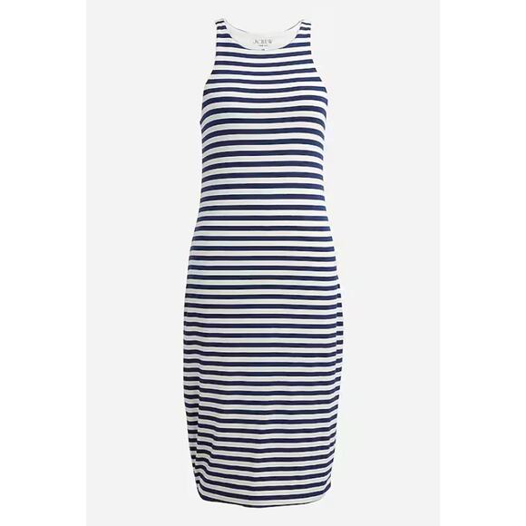 J.Crew Form Knit High-Neck Cutaway Dress Sail Med Navy Stripe, Sz XXS - Picture 1 of 9